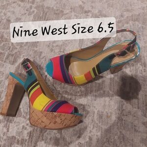 Nine West Colorful Striped Platform Heels